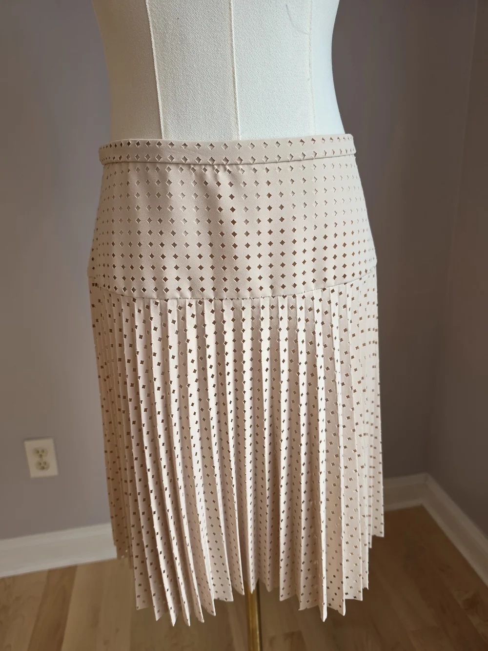 J. Crew Beige Laser-Cut Pleated Midi Skirt